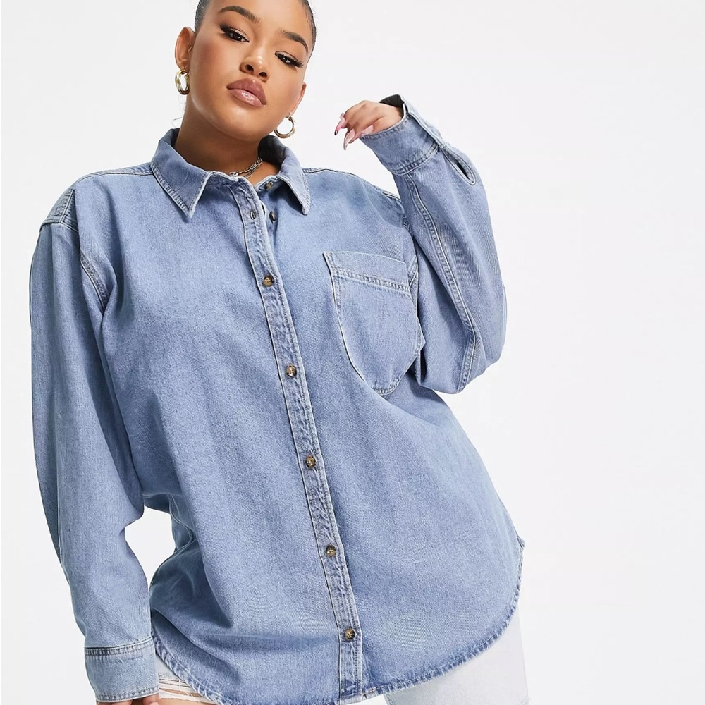 ASOS Oversized Curve Mid Wash Denim Shirt/Jacket size 16 NWOT - Picture 7 of 7